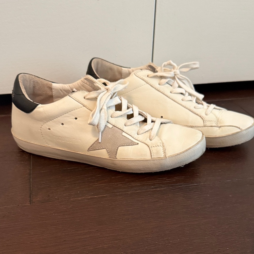 Golden Goose Cream and Gray Sneakers
